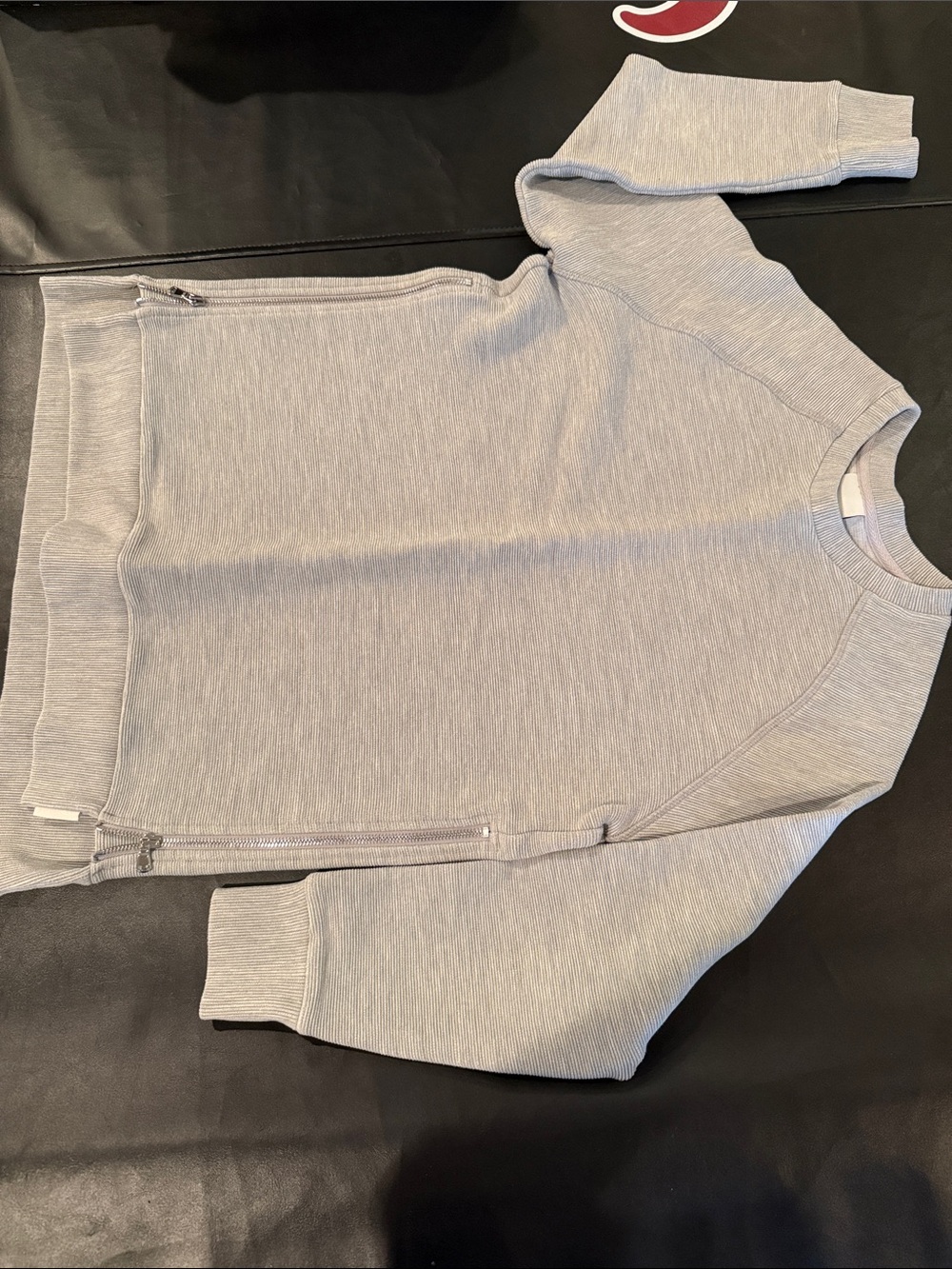 VARLEY Light Gray Fine Rib Crewneck Sweatshirt with Silver Side Zipper. (Small)